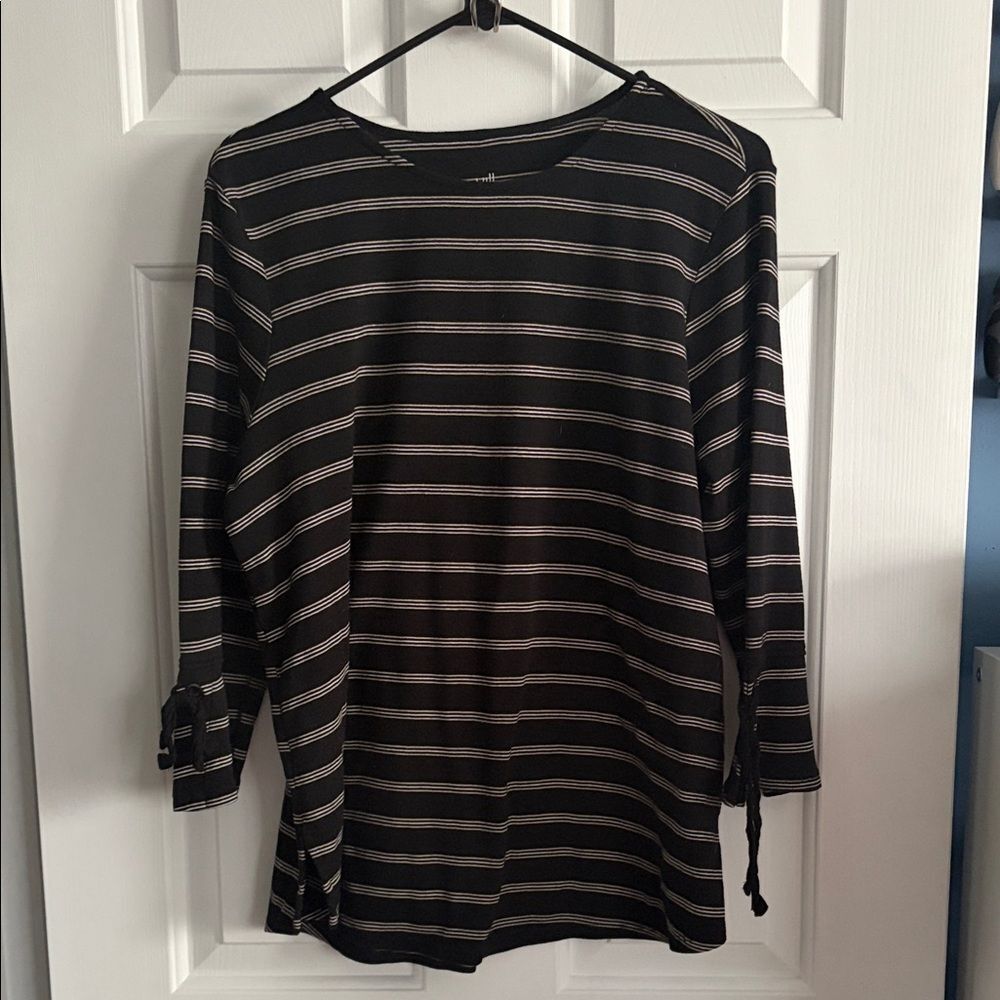 J. Jill Pima Cotton Tie Sleeve Striped 3/4 Sleeve Tee Casual Comfy Size L